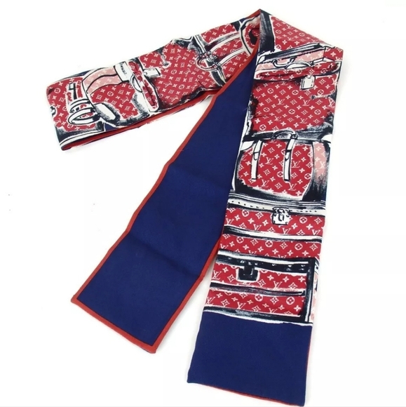 Auth Louis Vuitton Silk Red/Blue Bandana - Picture 1 of 9
